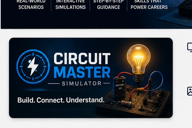 Circuit Master Simulator thumbnail: a circular lightbulb mark above the words Circuit Master Simulator.